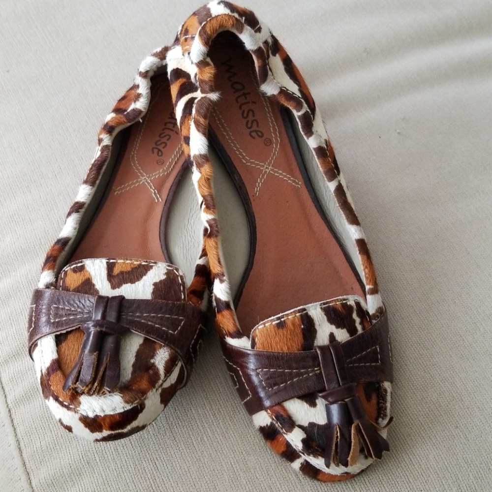 Matisse Pony Hair Animal Print Flats, Size 7